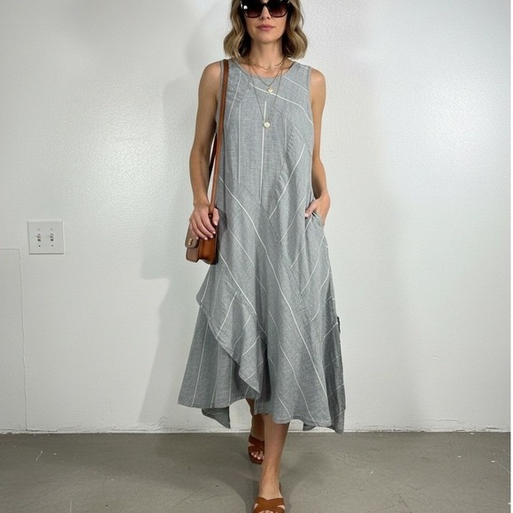 Cinzia Rocca Icons Dresses & Skirts - CINZIA Made in Italy Gray Linen Cotton Blend Asymmetrical Midi Dress Size M